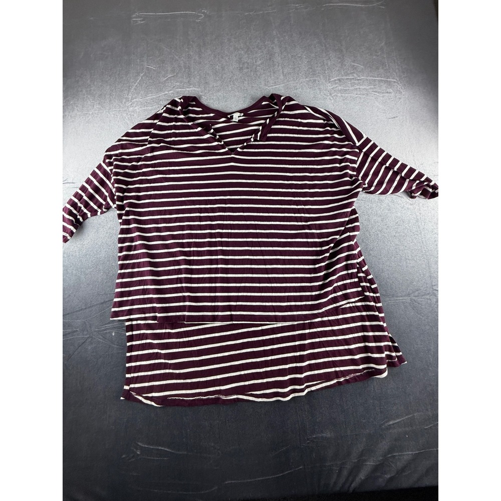 Abound Nordstrom Rack Womens XL Burgundy Striped High Low V-Neck Tunic Top NEW
